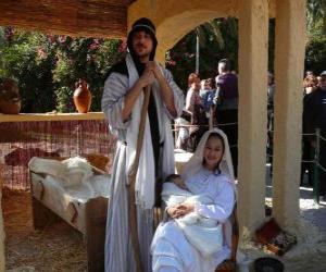 Puzzle Μαρία, ο Ιωσήφ και ο Ιησούς μωρό στο καθιστικό φάτνη